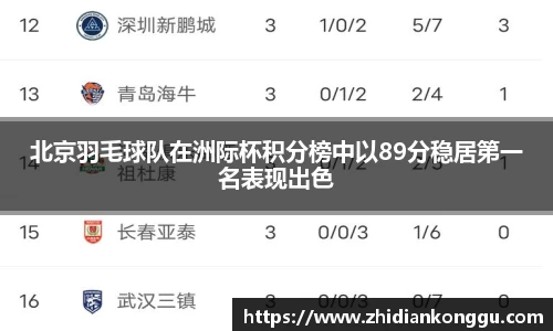 北京羽毛球队在洲际杯积分榜中以89分稳居第一名表现出色